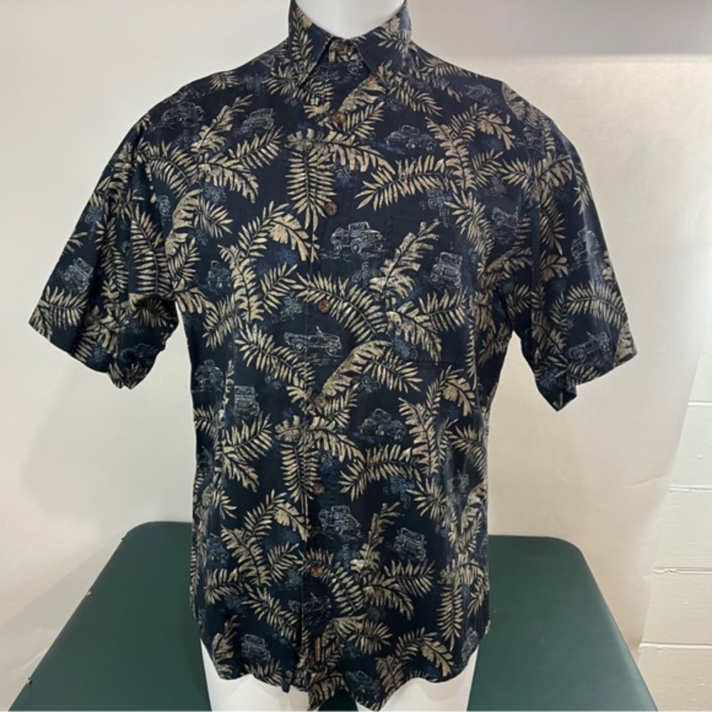 WOOLRICH Hawaiian Shirt Blue Palm Trees Sz Medium (575)
